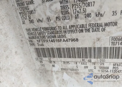 2006 Ford F-150 Fx4/Lariat/Xl/Xlt из США, поврежденный, VIN 1FTPX14516FA47968